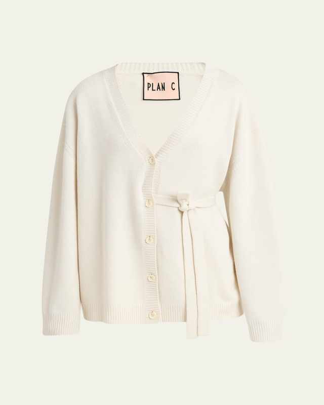 Waist-Tie V-Neck Cashmere Cardigan
